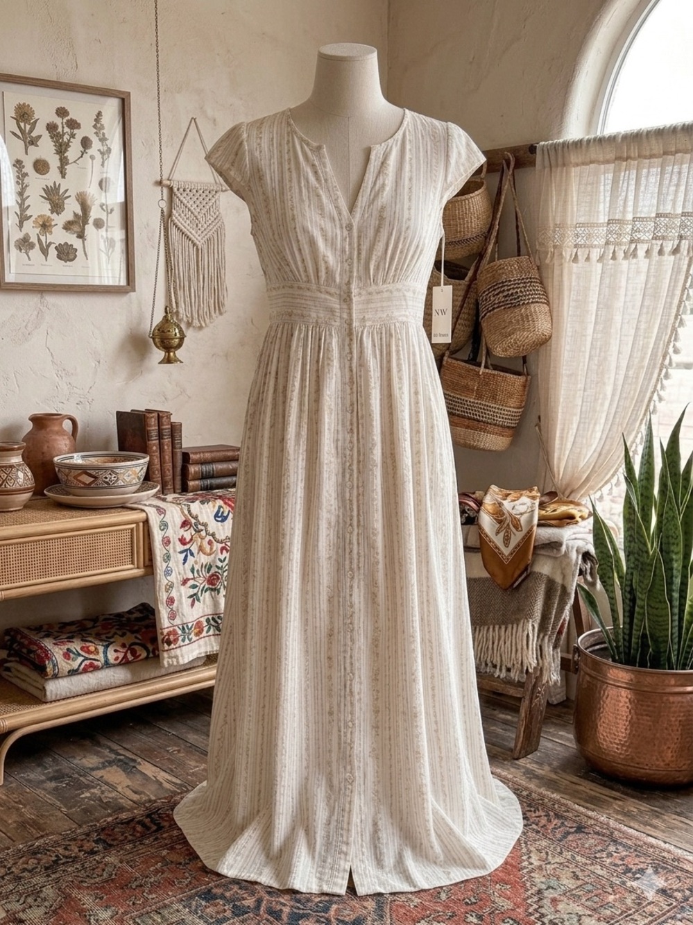 NWT In Loom Ravensdale Floral Cotton Maxi Dress | White Boho Smocked w’ Pockets